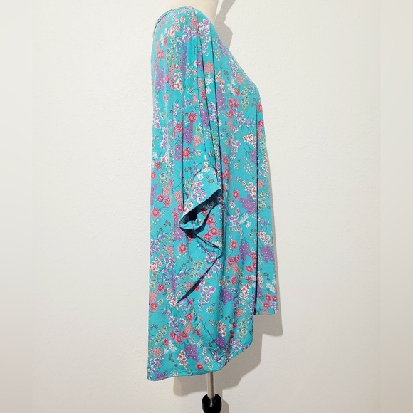DEAR SCARLETT Women's Floral Tunic Blouse Oversized Turquoise Size XL - Picture 4 of 10